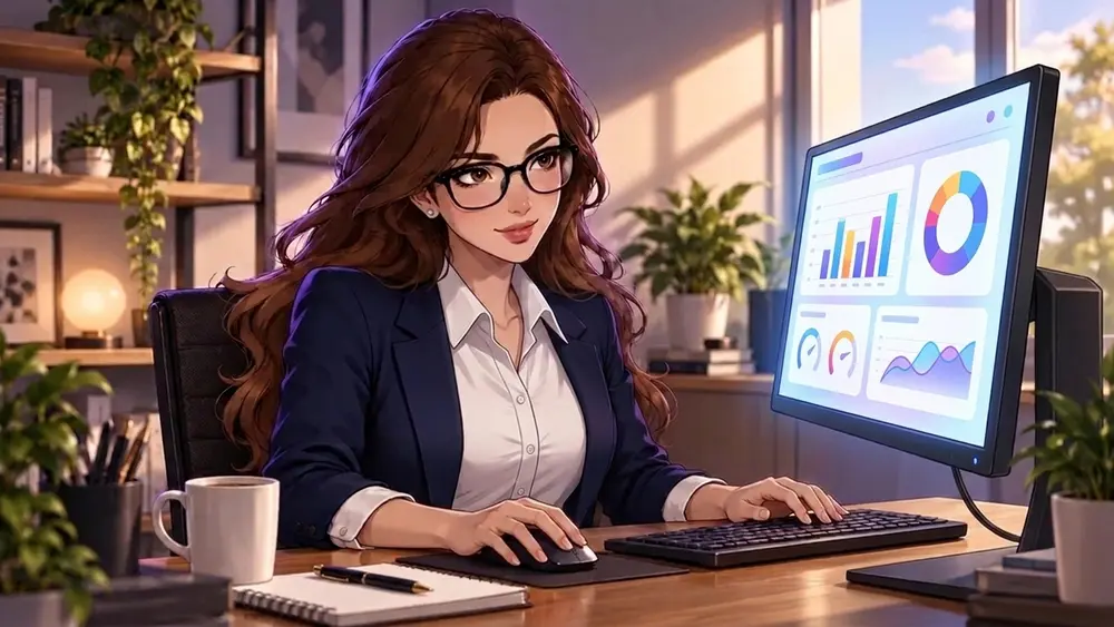 Biank, el Empleado Digital de CBSuite, trabajando en su computadora