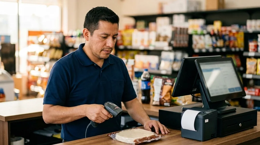 Persona trabajando en punto de venta